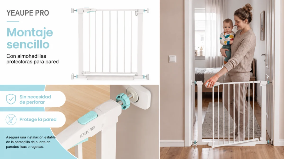 Mantén a tus hijos y mascotas seguros con la barrera de seguridad Yeaupe Pro, sin tornillos y apta para aberturas de 74-78 cm por sólo 38,99€ con envío gratis (-33%)