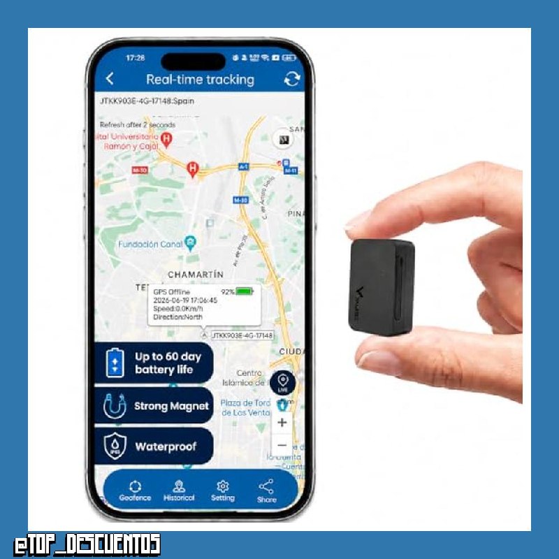 Mini Localizador GPS para Coche 4G con Tarjeta SIM, Batería de 1500mAh hasta 60 Días en Espera, Rastreador GPS Seguimiento en Tiempo Real con App, Oculto Tracker Magnético Antirrobo para Camión,Moto