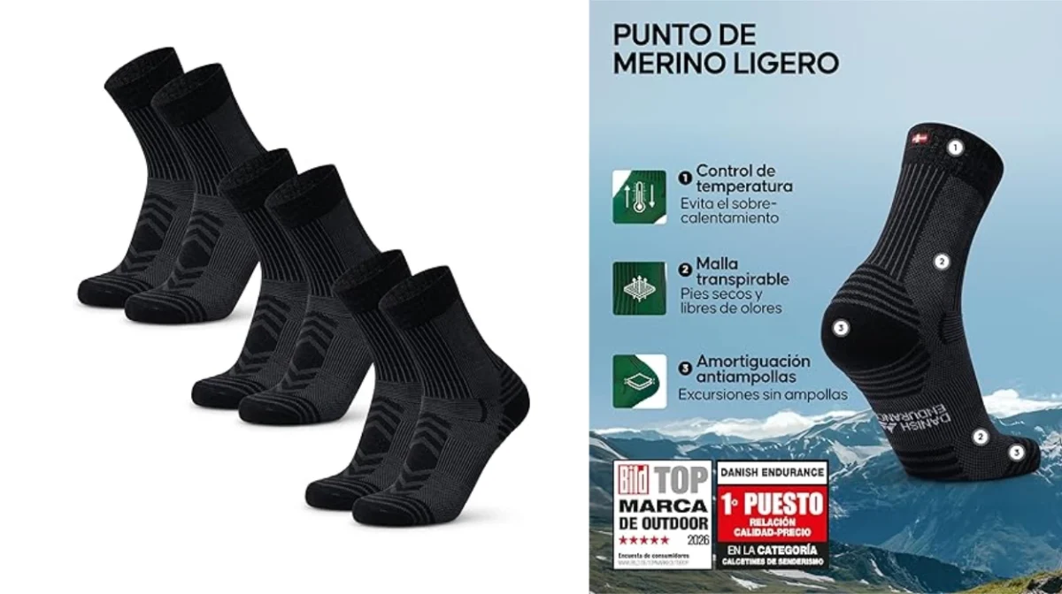 Los calcetines antiampollas Danish Endurance de lana merino más vendidos para marcha y rutas largas bajan a precio mínimo (-51%)