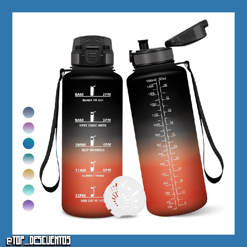 Botella Agua, 1,5 litro Libre de BPA, Botella Agua Gimnasio, Con Marca de Tiempo, Botellas de Agua, Diseño de Cerradura a Prueba de Fugas, Botellas de Agua Para Niños para Deportes - Negro&Rojo