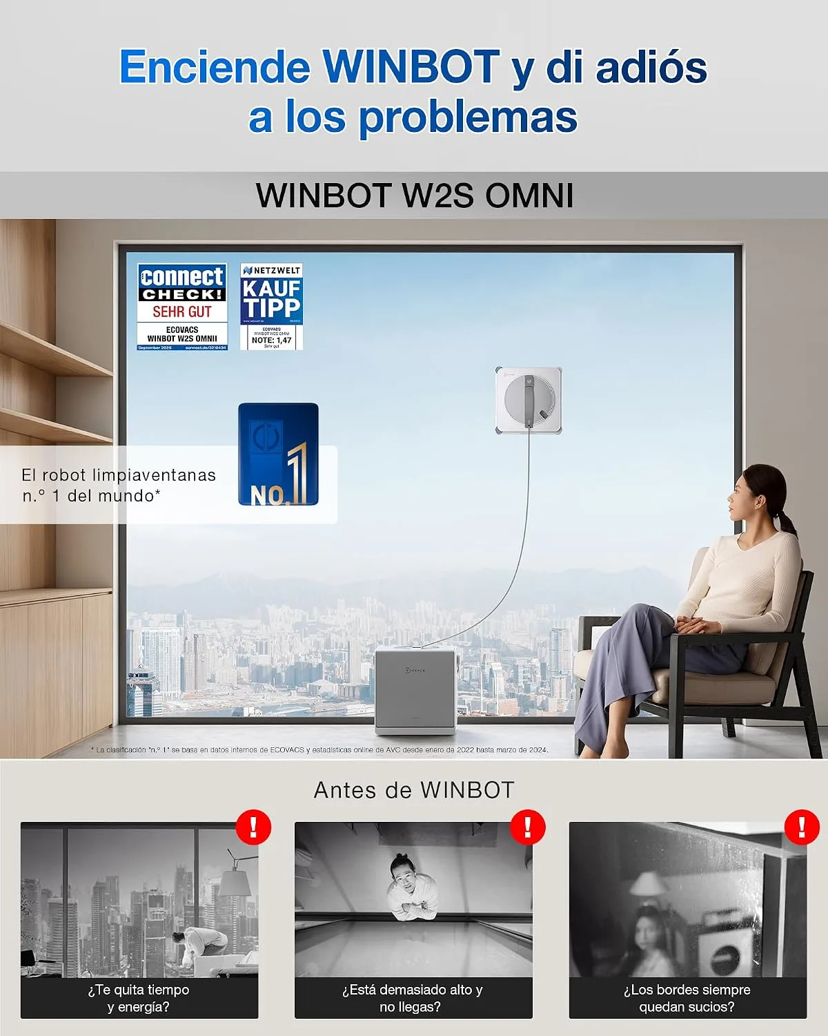 ECOVACS WINBOT W2S Omni Robot limpiacristales con estación por 499€ en Amazon