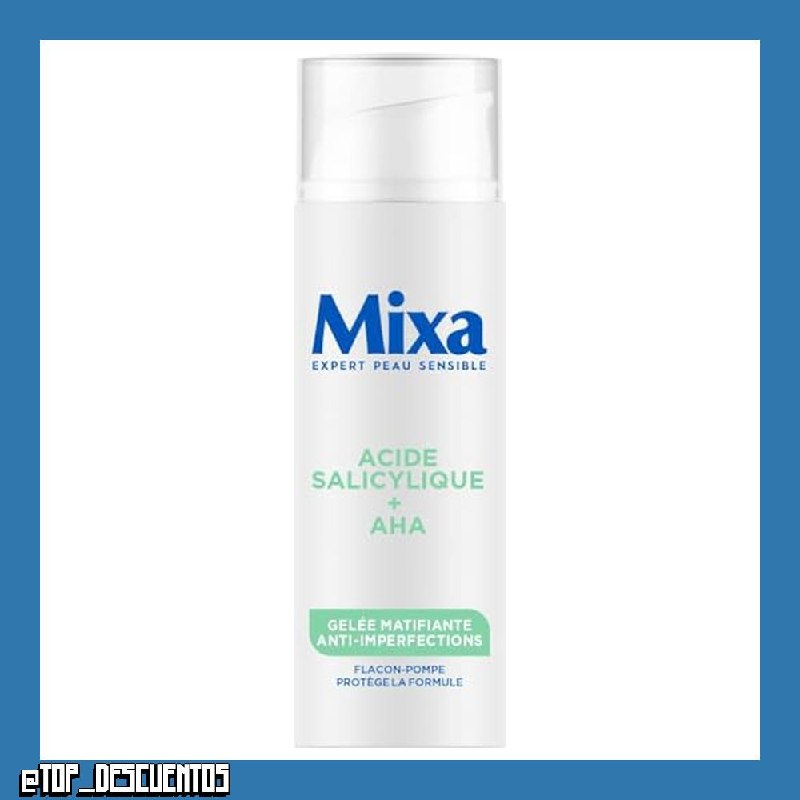 Mixa - Gel matificante contra impurezas con ácido salicílico + AHA – Piel grasa y acné – Control de sebo – Textura sorbet ligera y refrescante – Botella de bomba antioxidante – 50 ml
