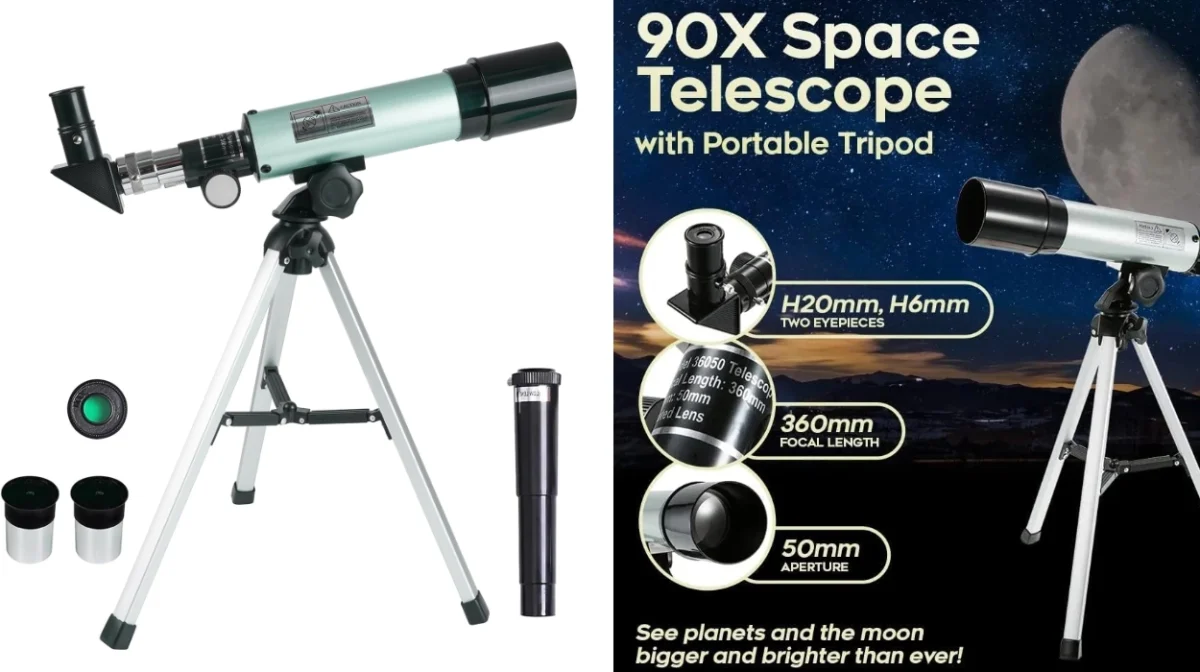 Telescopio refractor portátil 360/50 mm Misilmp con zoom hasta 90x, trípode y uso para principiantes por sólo 30,49€ con envío gratis (34% de descuento)