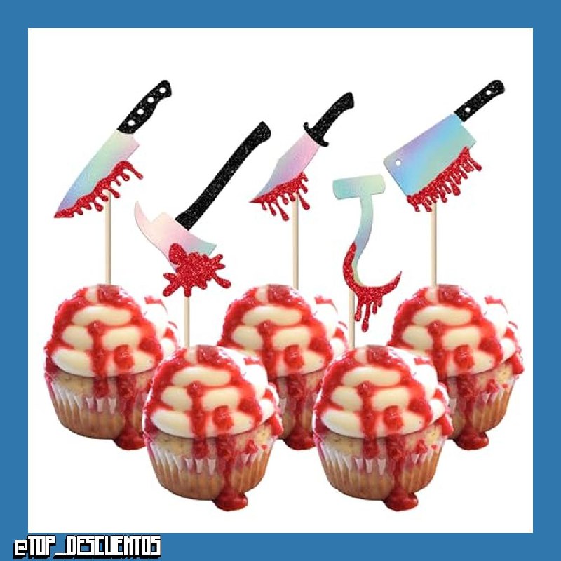 30 cuchillos de Halloween, decoración para tartas, purpurina, espeluznante, cuchillo sangriento, decoración para cupcakes, cumpleaños, decoración para tartas, decoración para fiestas y tartas