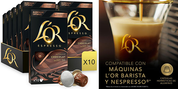 Pack x 100 Cápsulas de café L'Or Espresso Chocolat para Nespresso por sólo 35,12€ (-25%) ¡0,35€ la unidad!