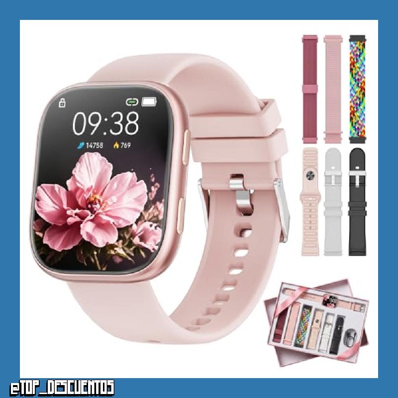 Mingtawn Reloj Inteligente Mujer con 7 Correas, 1.83" Smartwatch con Bluetooth Llamada, 100+ Modos Deportivos, Monitor Pulsometro/SpO2/Sueño, Relojes Inteligentes para Android iOS