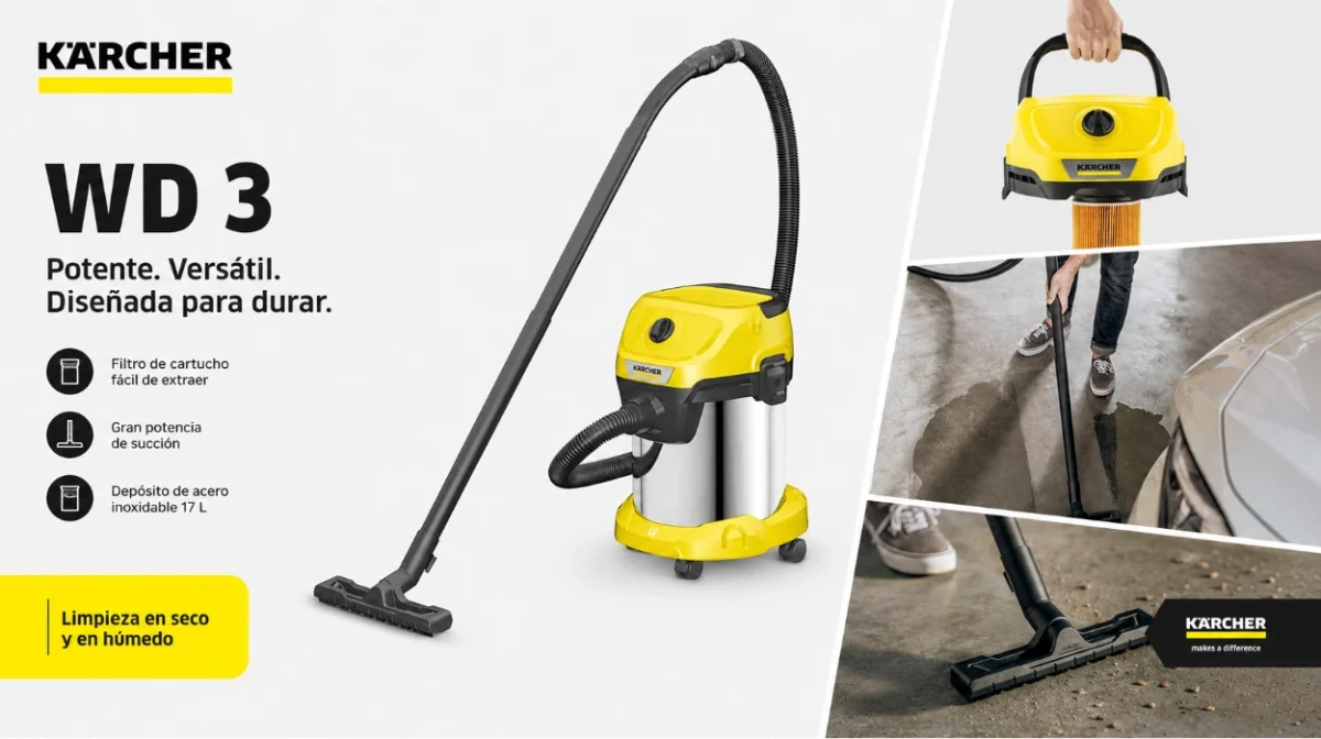 Aspirador Kärcher WD3 en seco y húmedo por sólo 78,99€ con envío gratis (-21%)