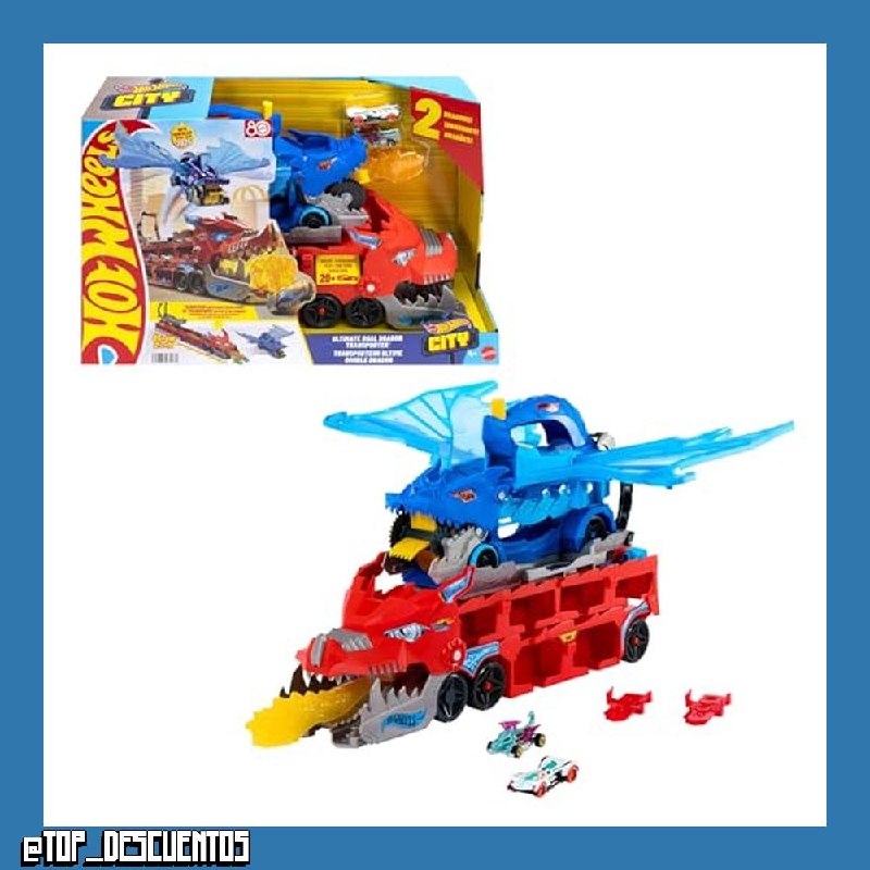 Hot Wheels City Ultimate Dual Dragon Transporter y 2 Coches