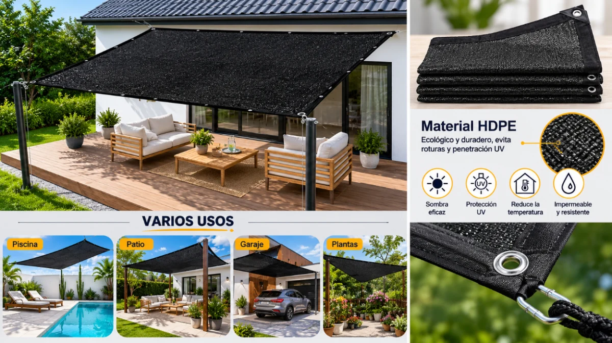 Protege tus espacios del sol con esta malla de sombra que bloquea hasta el 95% de los rayos UV en jardín, invernadero o balcón por sólo 58,65€ con envío gratis (-41%)