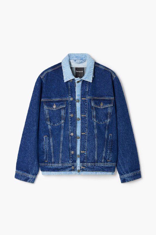 Desigual, Chaqueta denim patchwork, Algodon, Azul, M
