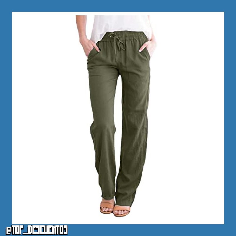 Yuson Girl Mujer Pantalones Casuales de Lino de Algodón Cintura Alta Elasticos Pantalones Verano Causal Flojo Largos Playa con Bolsillos y Pantalones de Cómodos