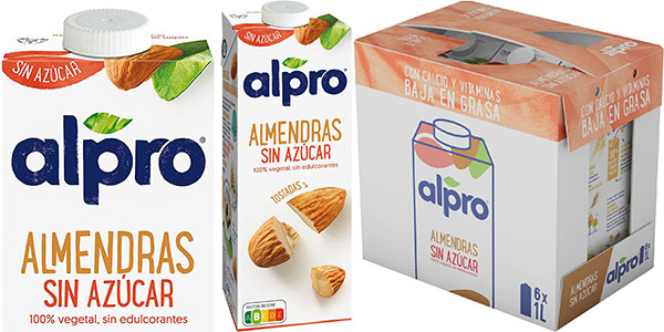 Pack x6 Bebida vegetal Alpro Almendras sin azúcar de 1 litro por sólo 7,30€ (-44%) ¡1,22€ cada brik!