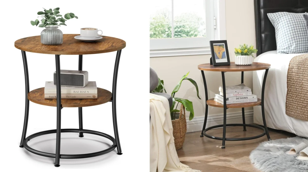 Esta mesa auxiliar redonda Vasagle de estilo industrial con 2 estantes encaja en cualquier rincón por menos de 27€ (-33%)