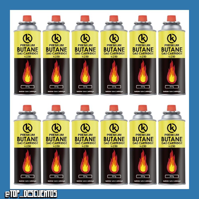 KROWN - Pack de Cartuchos K-250 de Gas Butano 227g para Hornillos Quemadores, Cartucho de Gas para Camping K-250, Bombonas para Sopletes (12 Unidades)