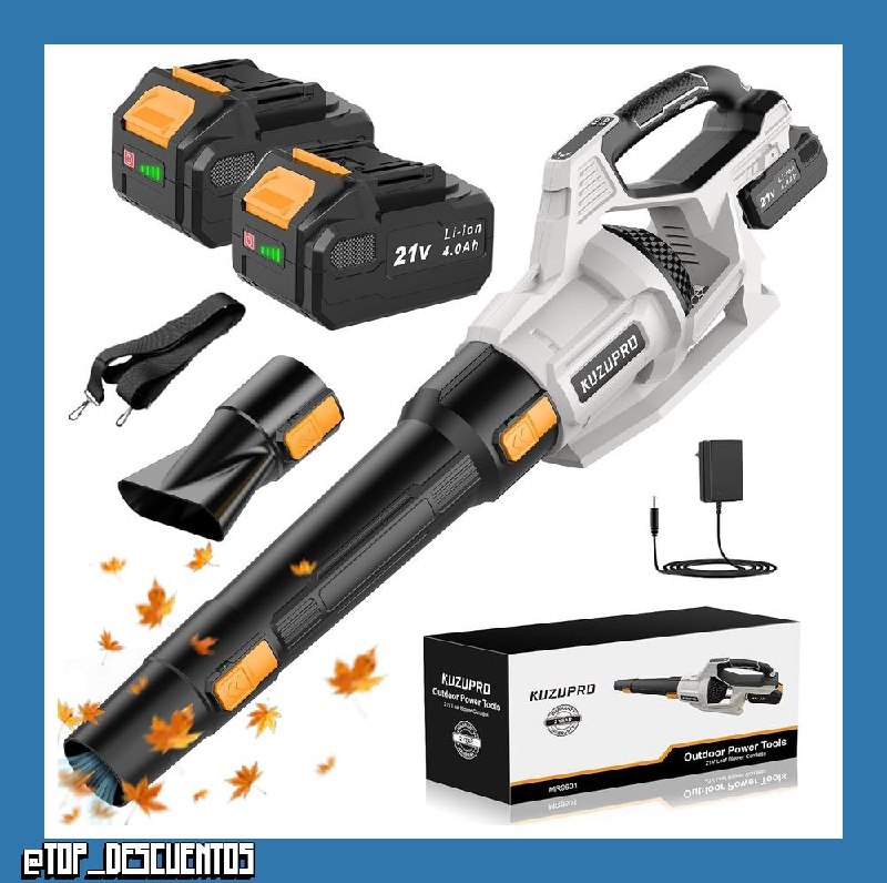 Soplador de Hojas a Batería KUZUPRO, 21 V, 2 Baterías de 4,0 Ah