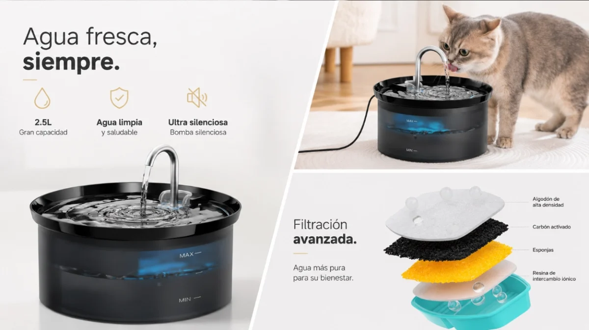 Llévate esta fuente de agua para gatos ahora a su precio "mínino" en Amazon