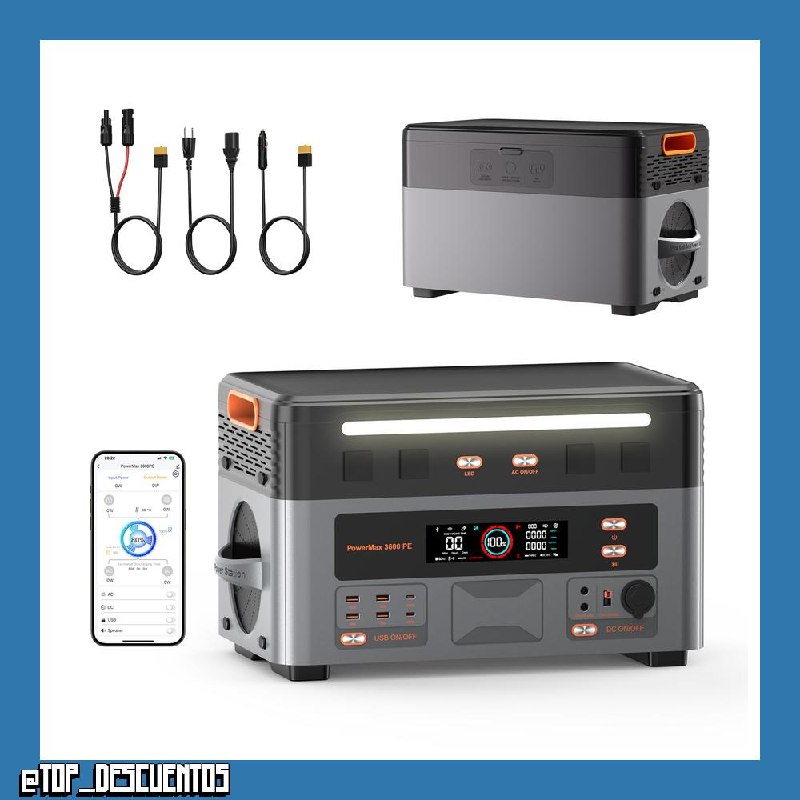 3600W Generador Solar, 2160Wh Estación de Energia Portatil, Carga Rápida 1h, Batería LiFePO4, UPS, 14 Puertos, APP, Power Station para Camping, Caravana, Hogar, PowerMax 3600PE