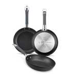 BRA Master – Set de 3 sartenes Aluminio Forjado - 20, 24 y 28 cm – Antiadherente – Apto para Inducción y Horno – Mango con Silicona