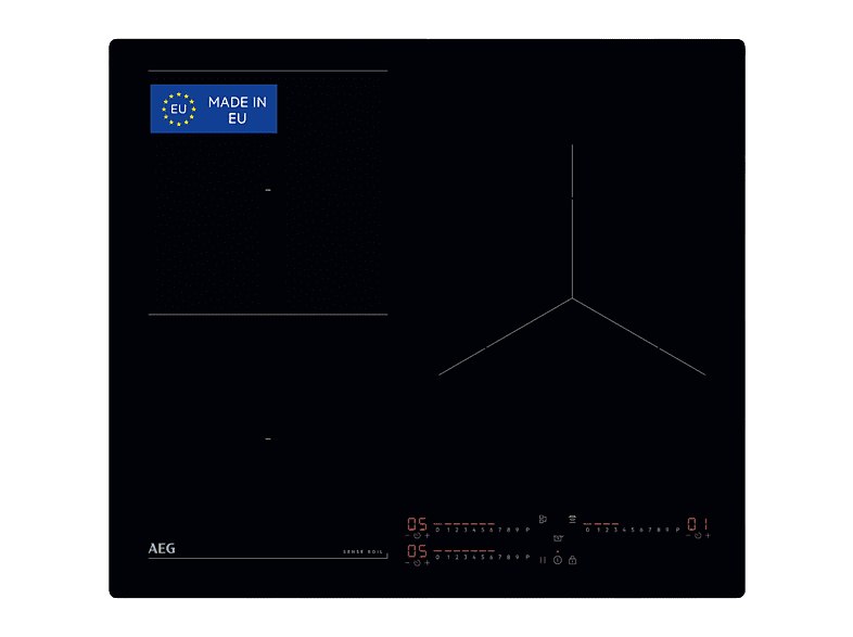 AEG - Placa inducción TI63IQ10IB, 3 zonas, Zona grande 28 cm, Función Puente, 58