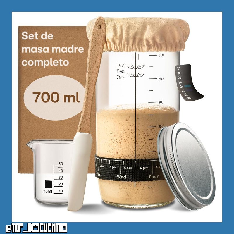 Praknu Kit de iniciación de Masa Madre de Vidrio (700ml) Set Completo con guía para Principiantes & panadería en casa