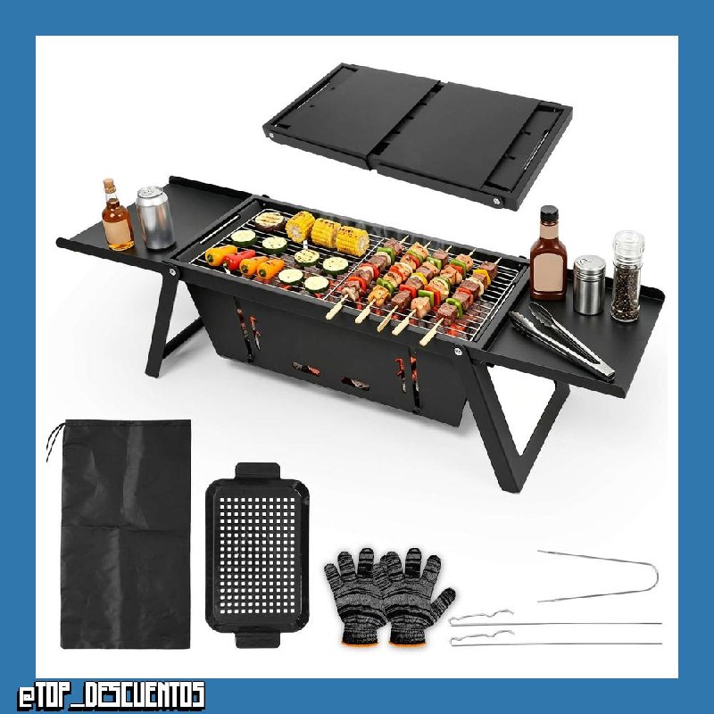 E EASTSTORM Parrilla plegable de carbón para barbacoa, control de calor de