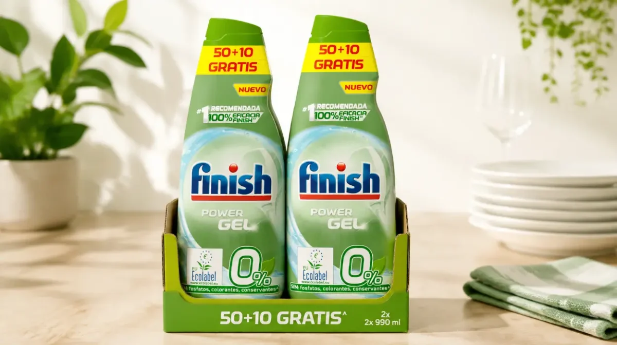 Reckitt Finish Power Gel 0%: detergente en gel para lavavajillas sin perfume, 2 unidades con 120 dosis por sólo 15,67€ (-30%)