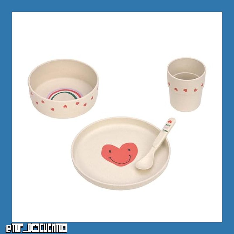 LÄSSIG Juego de vajilla infantil (plato, bol, taza, cuchara) sin BPA para lavavajillas y microondas/Dish Set PP/Cellulose Happy Rascals Heart lavender