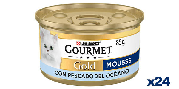 Chollazo Pack x24 Latas Purina Gourmet Gold Mousse con Pescado del Océano para gatos por sólo 13,79€ (-30%) ¡Cada lata a 0,49€!