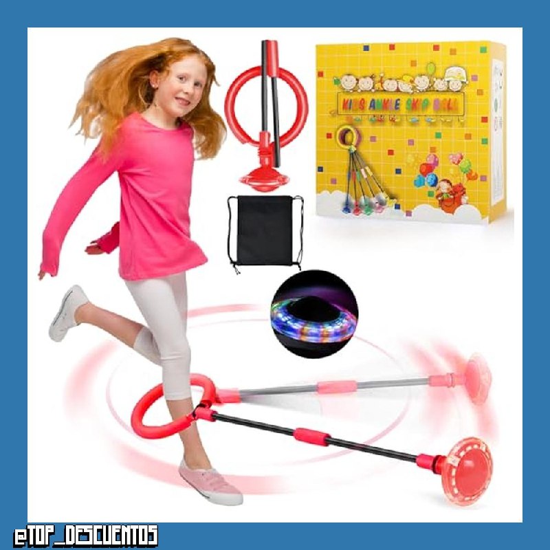 chimoo Bola de salto para niños con anillo al tobillo, para saltar y girar, plegable, bola de salto deportiva con rueda de luz, color lila intermitente, para niñas de 6, 7, 8, 9 y 10 años