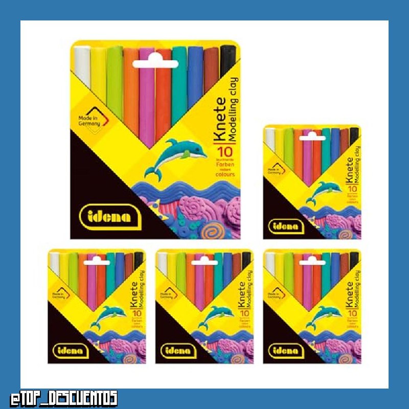 Idena 90386 - Juego de plastilina con 50 barritas en 10 Colores, 5 Cajas de cartón con 10 barritas Cada una, diversión para los niños modelando