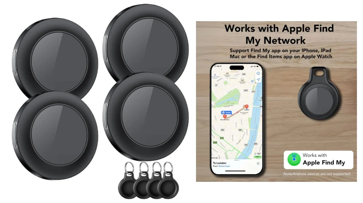 Pack de 4 localizadores Bluetooth tipo AirTag Taobosec para iOS con resistencia IP67 y batería reemplazable por sólo 19,99€ (67% de descuento)