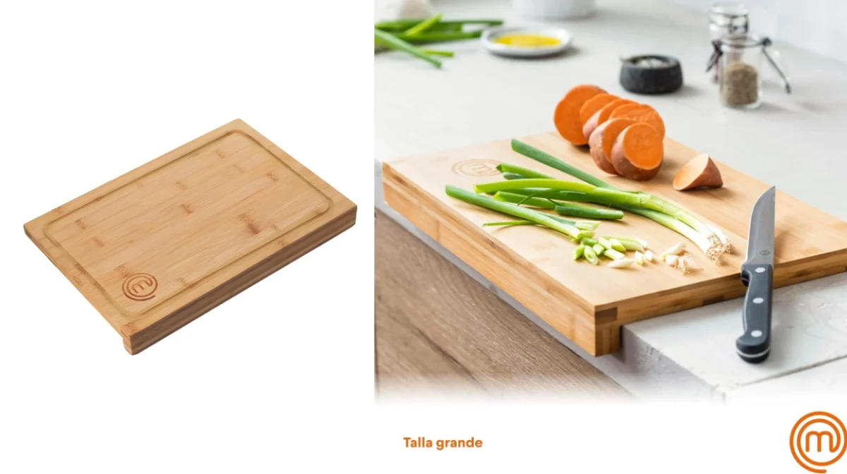 Protege de cortes y rayones tu encimera con la tabla de cortar de borde MasterChef de bambú por sólo 13,95€ (-30%)