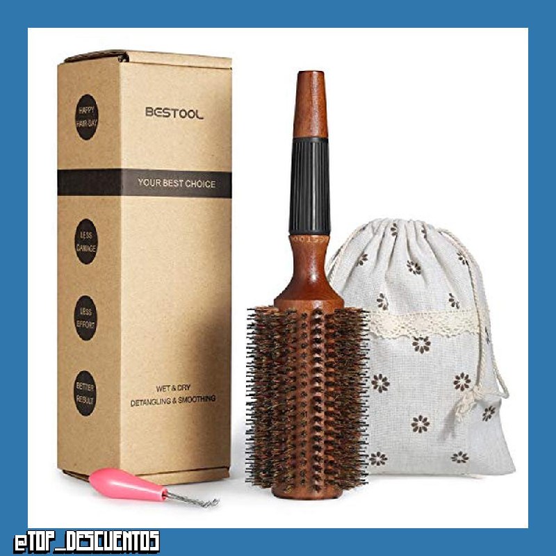 BESTOOL Cepillo de pelo con cerdas de jabalí y nailon para peinar, secar, rizar, agregar volumen y brillo (2.8 inch)