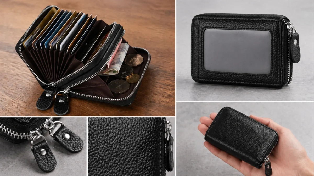 Todas tus tarjetas organizadas sin que abulten: Tarjetero de cuero Flintronic con 14 ranuras, bloqueo RFID y monedero por sólo 10,79€