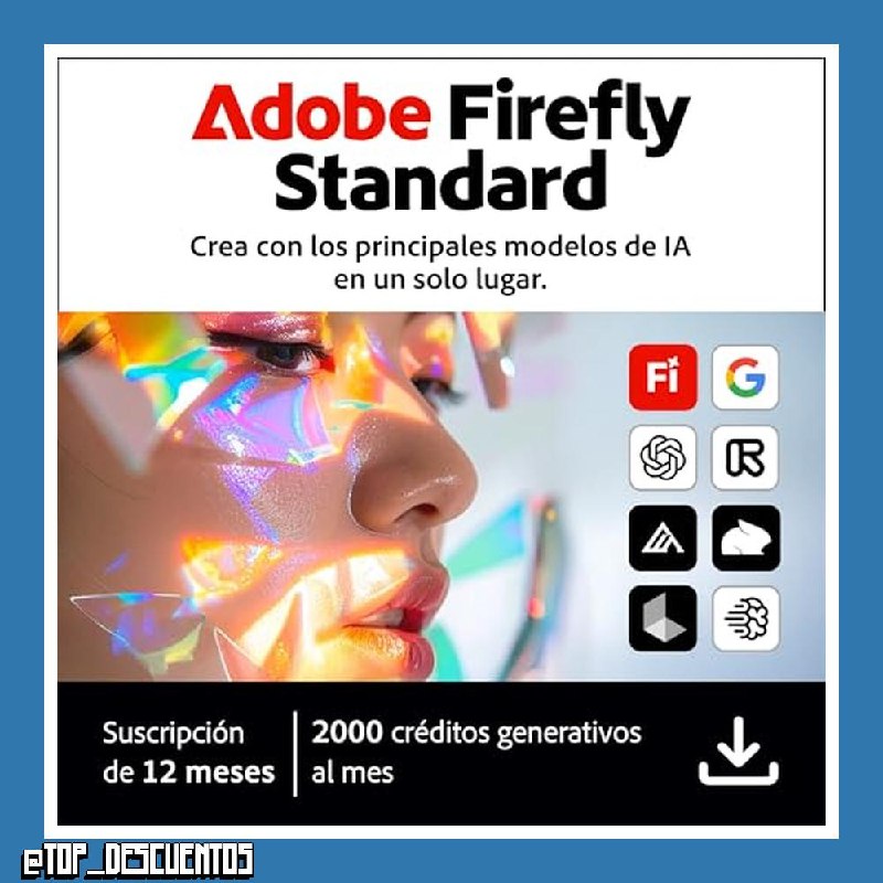 Adobe Firefly Standard incl. Generación de Vídeo con IA, Suscripción 12 Meses, 2000 Créditos IA, PC/Mac/Móvil | Código de activación enviado por email
