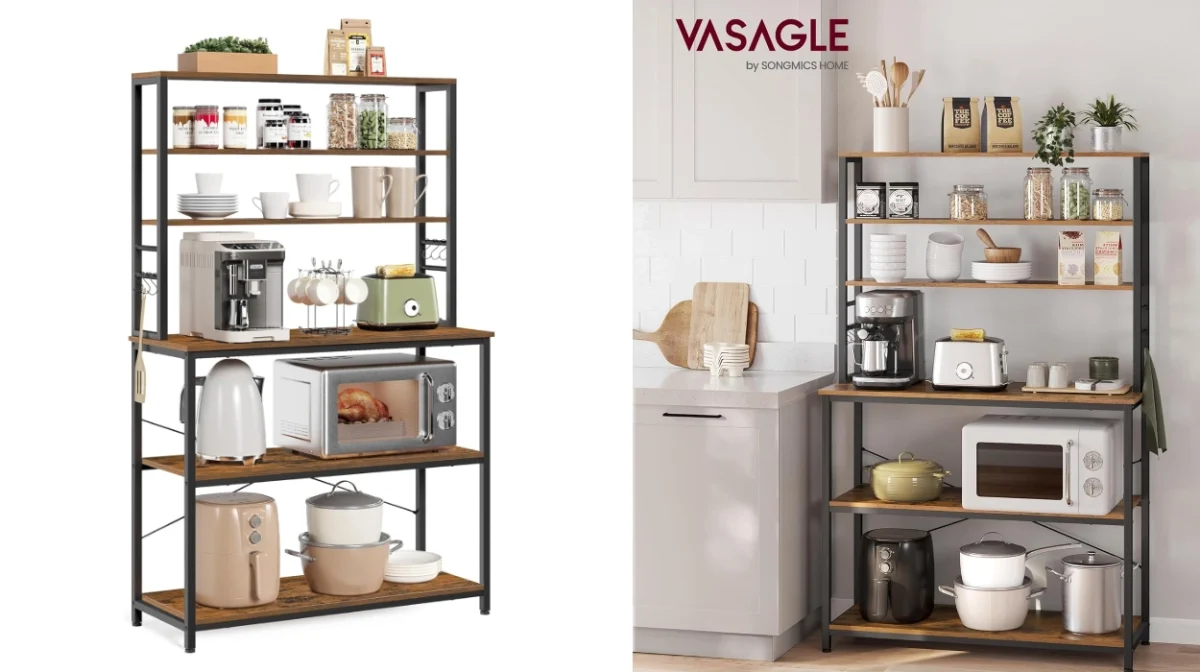 Aprovecha al máximo el espacio con esta estantería de cocina Vasagle con 6 estantes, ganchos y marco de acero, ideal para microondas por sólo 76,79€ con envío gratis (-20%)