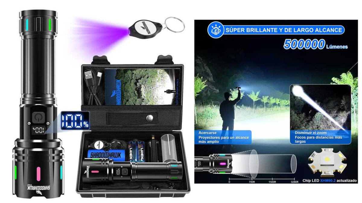 Linterna LED recargable de alta potencia Shadowhawk con maletín y accesorios por sólo 24,76€ con cupón (-33%)