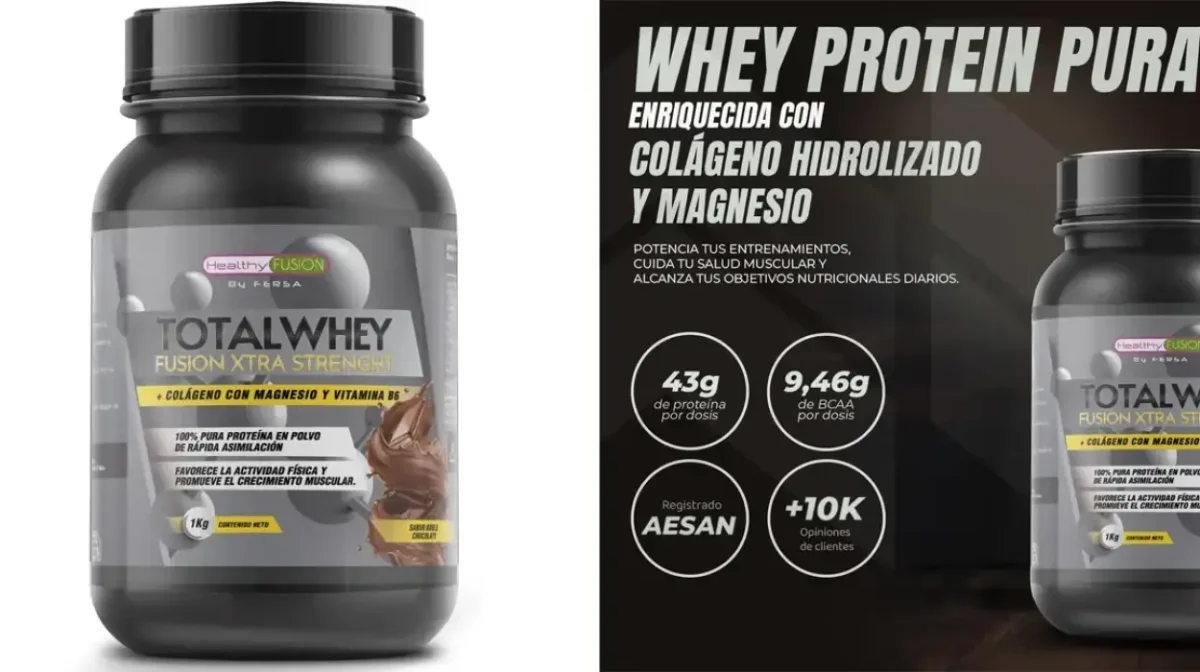 Suplemento Healthy Fusion Whey de colágeno y magnesio Doble Chocolate de 1 kg por sólo 22,36€ (-25%)