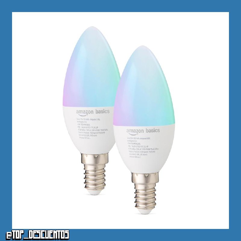 Amazon Basics - Bombilla inteligente E14, Wi-Fi de 2.4 GHz: no requiere concentrador, funciona solo con Alexa, cambio de color, paquete de 2, Multicolor