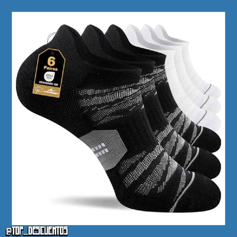 Niorasen Calcetines Deporte Hombre Mujer Transpirables Cortos con Acolchado, Calcetines Running Unisex, Calcetines Hombre 6 Pares Blanco y Negro