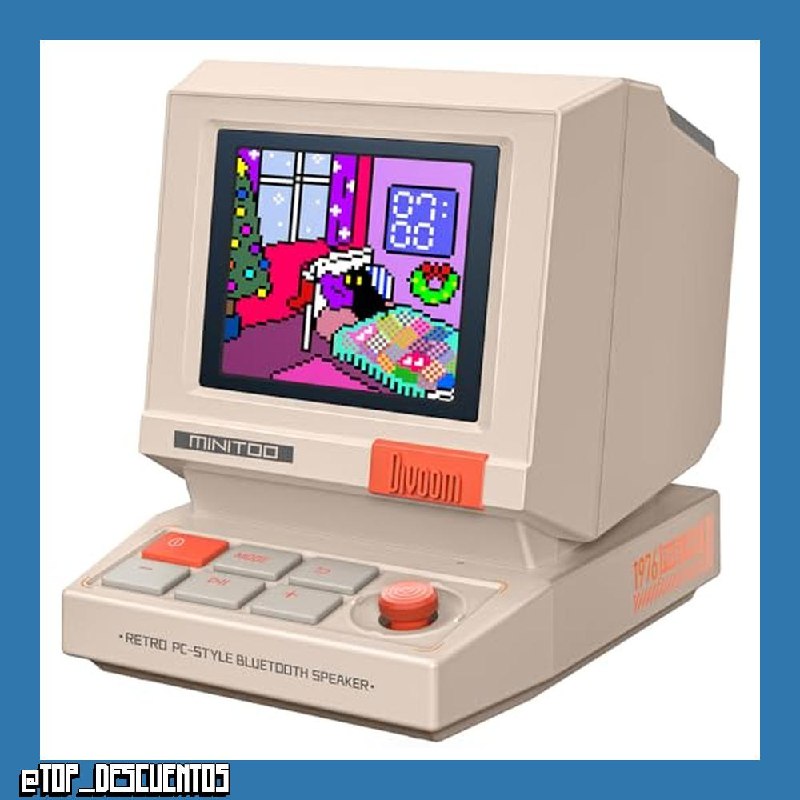 Divoom MiniToo - Altavoz Bluetooth Retro Pixel - Diseño de PC inspirado en los años 90, control de aplicación, alarma, ruido blanco, altavoz de escritorio retro para música, decoración de habitación