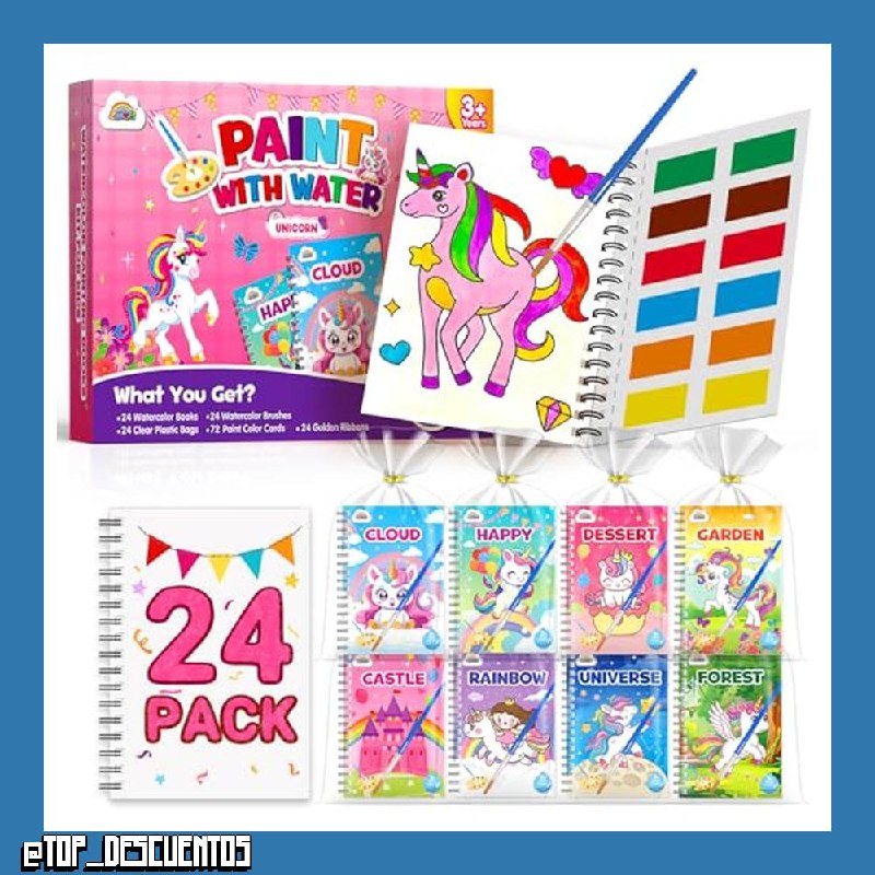 ZMLM Libros de Colorear con Agua para Detalles Cumpleaños niños, Regalos Cumpleaños Colegio invitados Juguetes, Livros de colorir infantis Manualidades Niños para 3 a 9 Años (24 Unicornio)