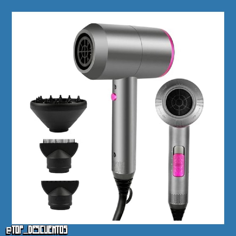 Secador Pelo Ionico, Secadores de Pelo iones Profesional Hair Dryer Motor AC Motor Rápido, 3 Temperaturas, 2 Velocidades, Difusor y Concentrador(Gris Plateado)