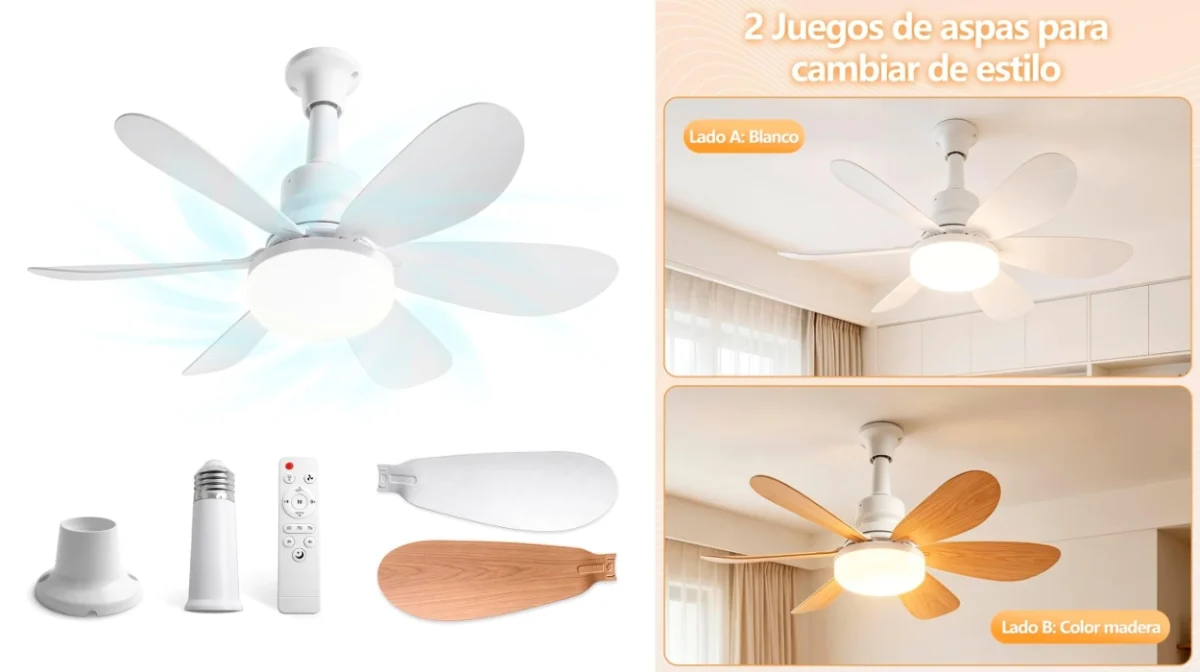 Silencio y flexibilidad: Ventilador de techo 52 cm con luz, 3 velocidades y aspas intercambiables por sólo 26,50€ (-14%)