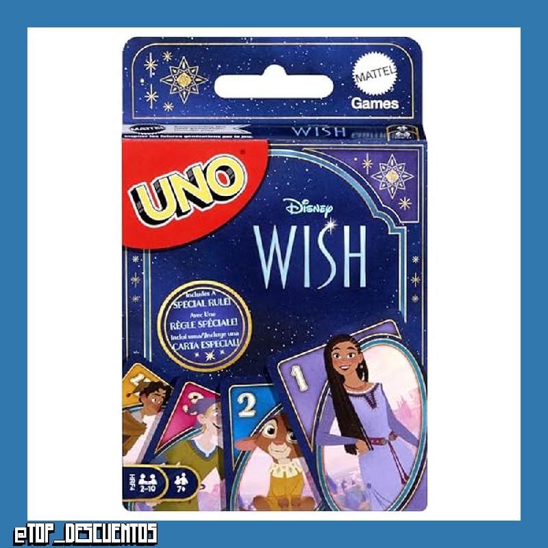 Mattel Games UNO - Juego de cartas Disney Wish para niños, noche familiar y adultos con personajes de la película y regla especial, de 2 a 10 jugadores