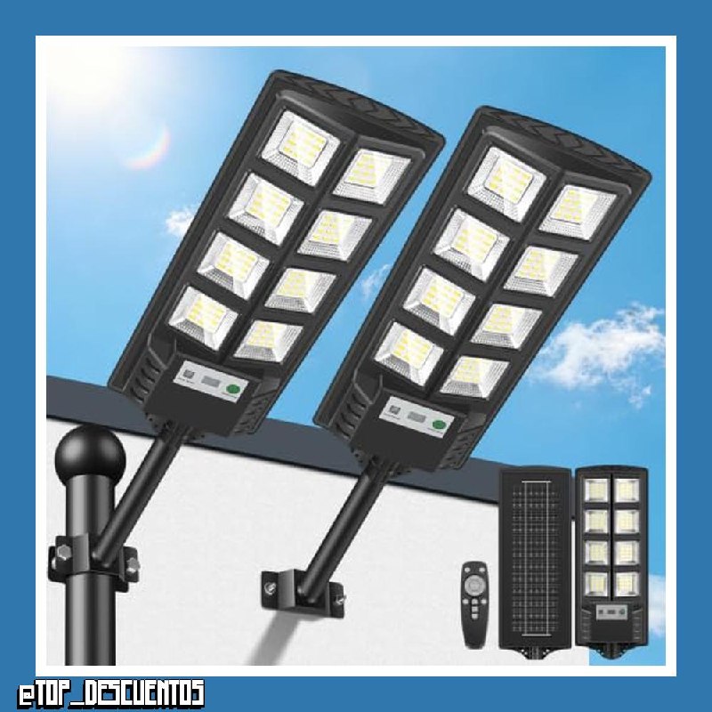 Farolas Solares Exteriores, 600W Potente Luz Solare Exterior con Sensor de Movimiento,Control Remoto, 6500K LED Focos Solares Exterior Impermeable Lampara Solar para Jardín Garaje, 2 Paquete