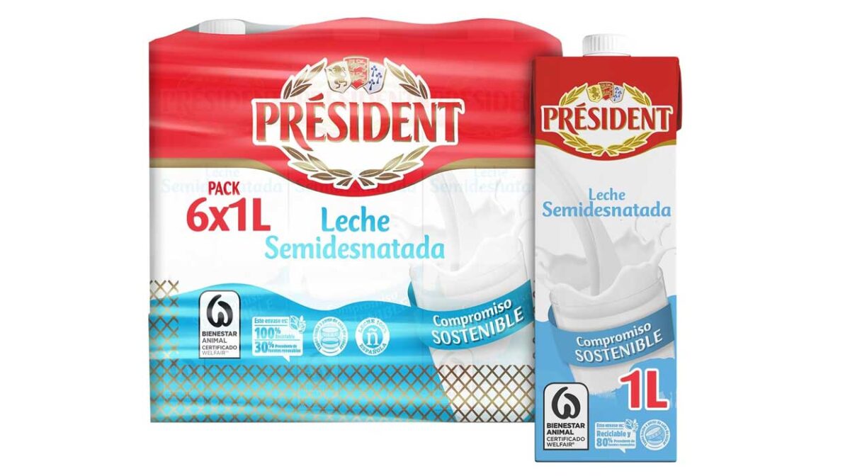 Pack x6 briks de leche semidesnatada President de 1 L por sólo 5,76€ (-13%) ¡0,96€ cada uno!