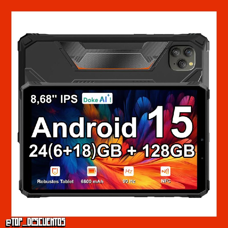 Tablet resistente Blackview Active 5, RAM expandible de 24 GB (6 GB RAM física + 18 GB RAM virtual), ROM de 128 GB, pantalla IPS de 8,68 pulgadas y 90 Hz, batería grande de 6600 mAh, Android 15, Doke