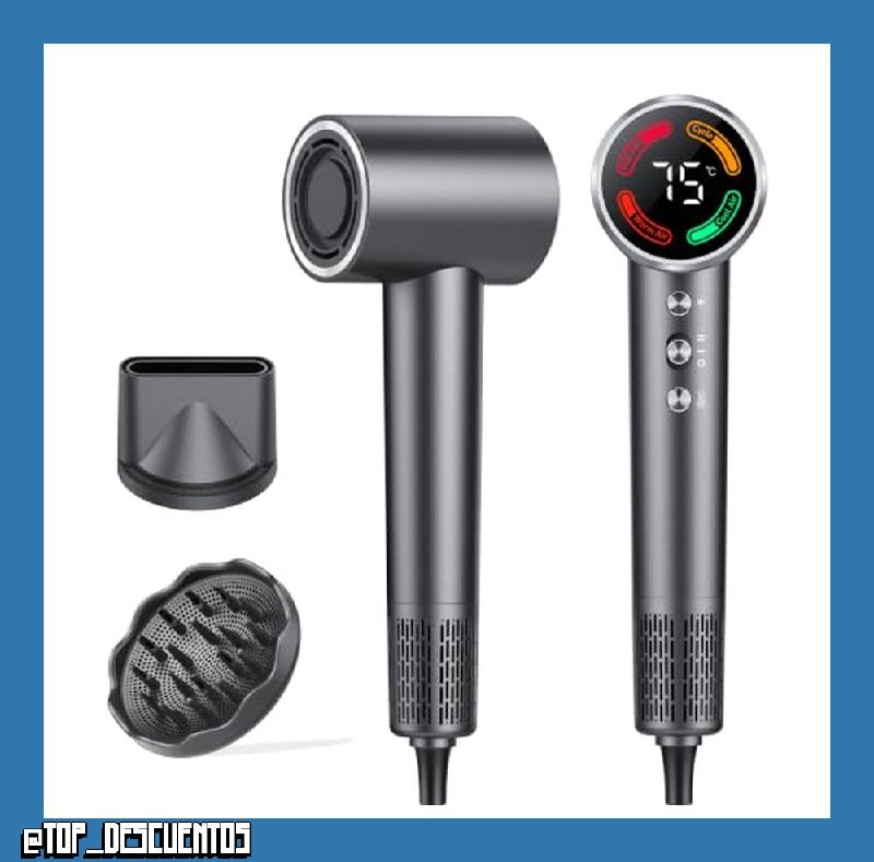 Secador de pelo de alta velocidad, secador de pelo de iones de 160.000 rpm, pantalla LED, secador de pelo de 500 millones de iones negativos, 56 dB de control de temperatura NTC silencioso, secado
