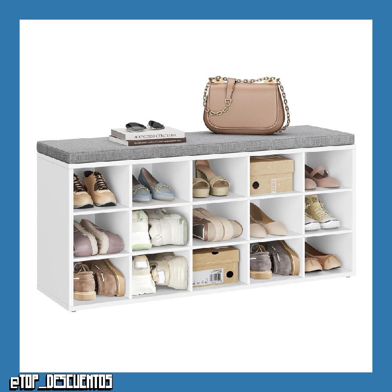 VASAGLE Banco Zapatero, Asiento Acolchado, 15 Compartimentos